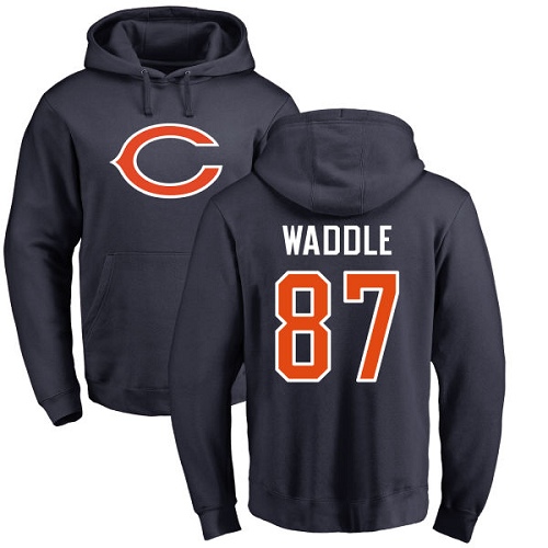 Chicago Bears Men Navy Blue Tom Waddle Name and Number Logo NFL Football 87 Pullover Hoodie Sweatshirts